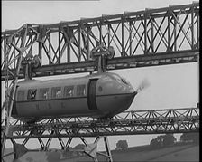 The George Bennie Railplane Driven by a Propeller at Each End Moving Along a Suspended Mono..., 1931 Creator: British Pathe Ltd
