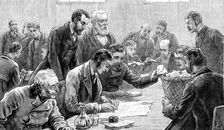 The General Election: counting the votes at the Southwark election, 1880. Creator: W. I. Mosses