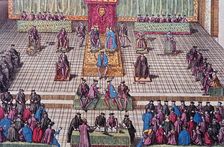 The General States of Orleans in 1561, Charles IX on the throne with the Queen Mother, engraving