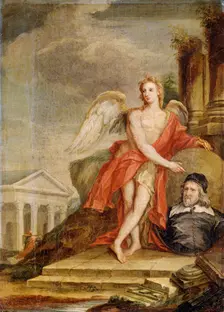 The Genius of Architecture Holding a Portrait of Inigo Jones 18th century. Artist: William Kent