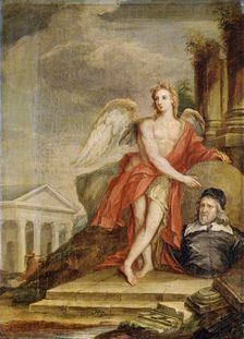 The Genius of Architecture Holding a Portrait of Inigo Jones 18th century. Artist: William Kent