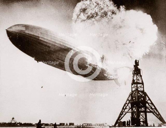 The German airship 'Hindenburg' blows up, Lakehurst, New Jersey, USA, 6 May 1937. Creator: Unknown.
