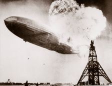 The German airship Hindenburg blows up, Lakehurst, New Jersey, USA, 6 May 1937. Creator: Unknown