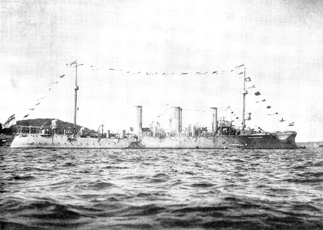 The German cruiser "Gefion," bound for Chinese Waters under Prince Henry of Prussia, 1898. Creator: Unknown.
