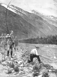'The German Emperor's visit to Norway - Playing his first Salmon on the Olden River 1890. Creator: J Nash