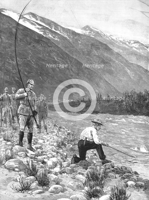 ''The German Emperor's visit to Norway - Playing his first Salmon on the Olden River', 1890. Creator: J Nash.