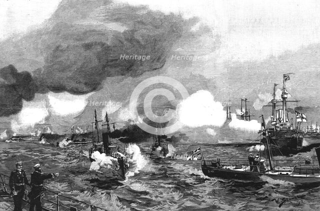 'The German Manoevers in Schleswig-Holstein; Torpedo boats attacking a squadron of Ironclads,1890 Creator: Unknown.