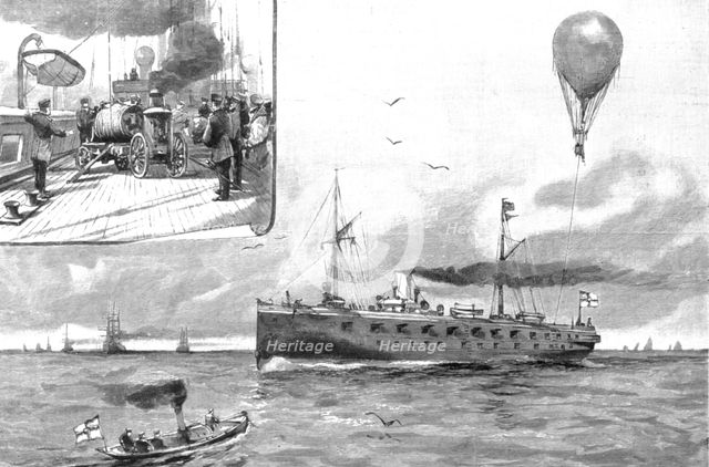 ''The German Naval Manoeuvers, Experimenting with a Balloon from the Gunnery Training Ship "Mars" at Creator: Unknown.