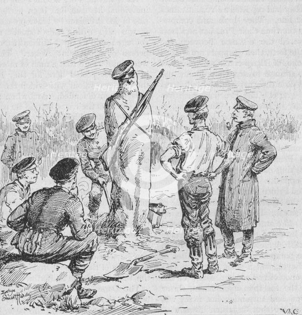'The German Soldiers Making Sentries Out of Clay', 1902. Artist: Evelyn Stuart Hardy.