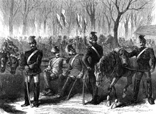 The Germans in Paris: Bavarian Lancers encamped in the Champs Elysées, 1871. Creator: Unknown