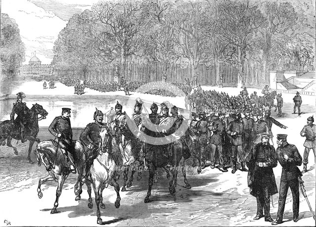 The Germans in Paris: Prussian soldiers visiting the Gardens of the Tuileries, 1871. Creator: Unknown.