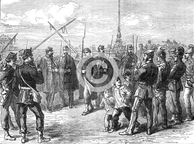 The Germans in Paris: the line of demarcation, Pont de la Concorde, 1871. Creator: Unknown.