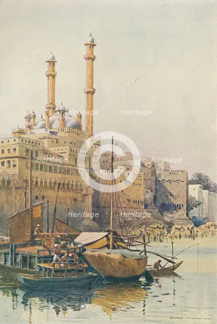 'The Ghats Below Aurangzeb's Mosque, Benares', c1880 (1905). Creator: Alexander Henry Hallam Murray.