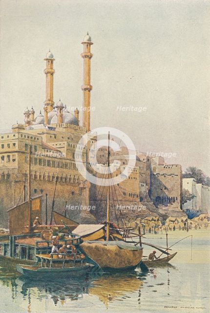 'The Ghats Below Aurangzeb's Mosque, Benares', c1880 (1905). Creator: Alexander Henry Hallam Murray.