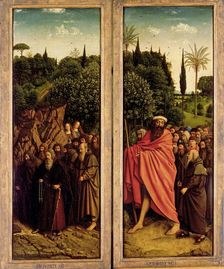 The Ghent Altarpiece. Adoration of the Mystic Lamb: The Holy Hermits and the Holy Pilgrims, 1432. Creator: Eyck, Jan van (1390-1441)