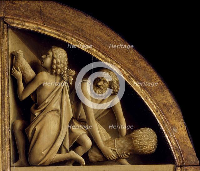 The Ghent Altarpiece. Adoration of the Mystic Lamb: The sacrifice of Cain and Abel, 1432. Creator: Eyck, Jan van (1390-1441).