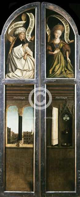 The Ghent Altarpiece. Adoration of the Mystic Lamb: Arched Window with a View..., 1432. Creator: Eyck, Jan van (1390-1441).