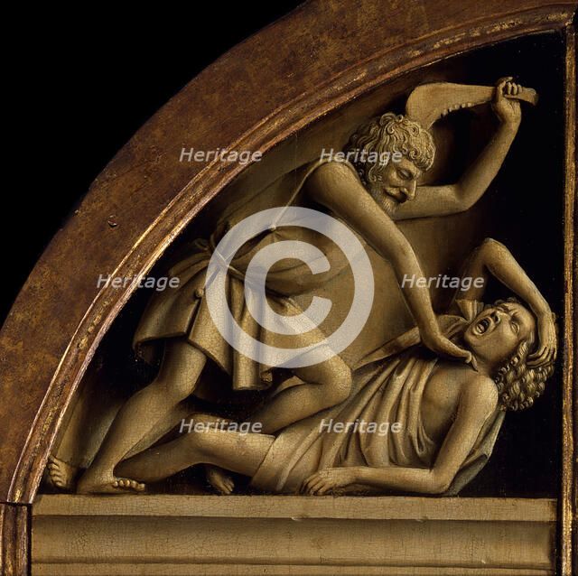 The Ghent Altarpiece. Adoration of the Mystic Lamb: Cain kills Abel, 1432. Creator: Eyck, Jan van (1390-1441).