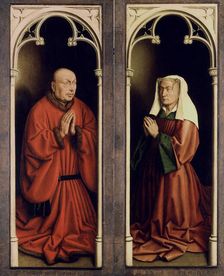 The Ghent Altarpiece. Adoration of the Mystic Lamb: Joos Vijd and Elisabeth Borluut, 1432. Creator: Eyck, Jan van (1390-1441)