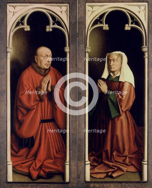 The Ghent Altarpiece. Adoration of the Mystic Lamb: Joos Vijd and Elisabeth Borluut, 1432. Creator: Eyck, Jan van (1390-1441).