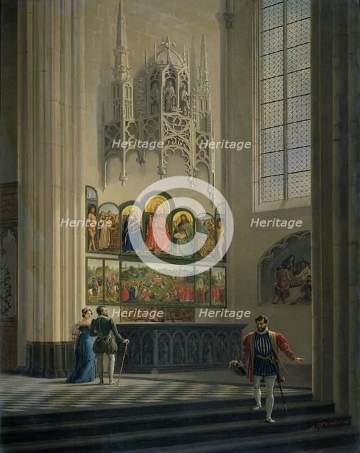 The Ghent Altarpiece by the van Eyck Brothers in St Bavo Cathedral in Ghent, 1829. Creator: Pieter-Frans De Noter.