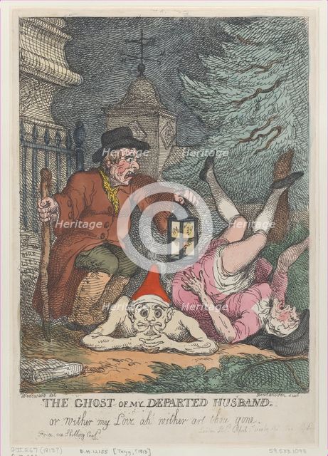 The Ghost of My Departed Husband, or Wither my Love ah wither art thou gone, Apri..., April 1, 1808. Creator: Thomas Rowlandson.