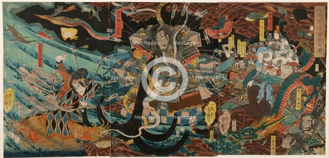 The ghost of the general Taira no Tomomori at the bottom of the ocean with the anchor he used to dro