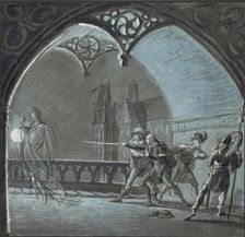 The Ghost of the King Appearing to Hamlet, Horatio and Guards..., 19th century. Creator: Anon