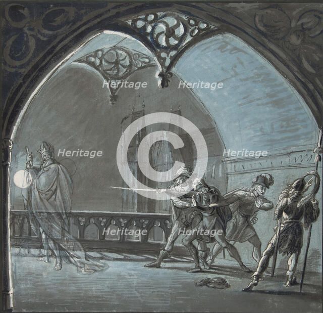 The Ghost of the King Appearing to Hamlet, Horatio and Guards..., 19th century. Creator: Anon.