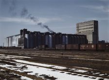 The giant Santa Fe R.R. 10 million bushel grain elevator, Kansas, 1943. Creator: Jack Delano