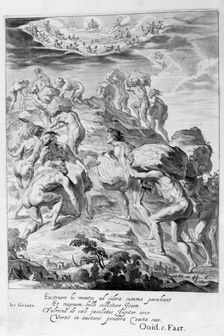 The giants attempt to scale Heaven by piling mountains upon one another, 1655. Creator: Unknown