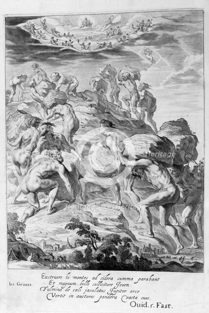 The giants attempt to scale Heaven by piling mountains upon one another, 1655. Creator: Unknown.