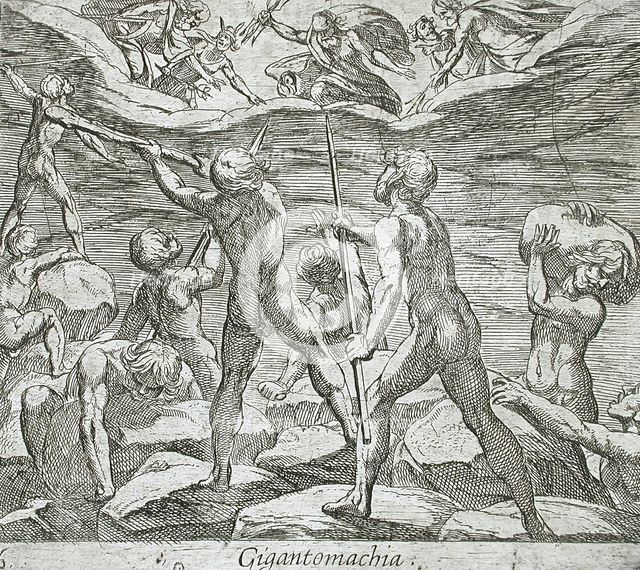 The Giants Attempting to Storm Olympus, published 1606. Creators: Antonio Tempesta, Wilhelm Janson.