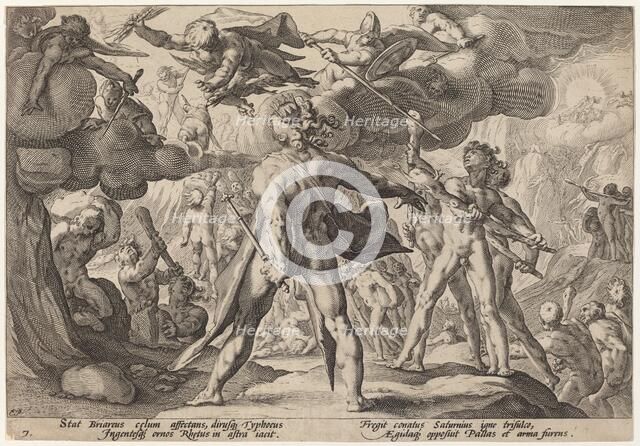 The Giants Climbing the Heavens, c. 1589. Creator: Goltzius, Workshop of Hendrick, after Hendrick Gol.