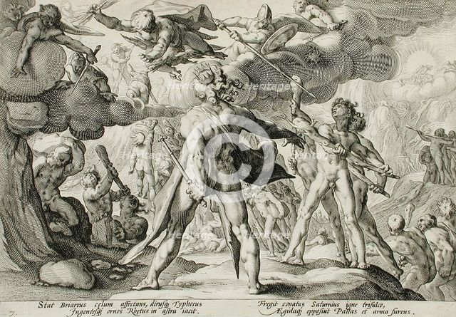 The Giants Climbing the Heavens, published 1589. Creator: Hendrik Goltzius.