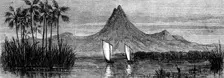 The gig and whaler H.M.S. Gorgon off the high hill of Makanga, in the River Sheri, 1862. Creator: Unknown