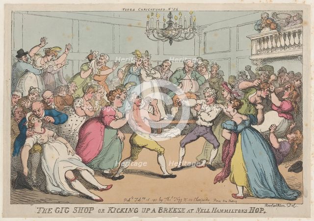 The Gig Shop or Kicking Up a Breeze at Nell Hammiltons Hop, February 16, 1811., February 16, 1811. Creator: Thomas Rowlandson.