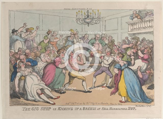 The Gig Shop or Kicking Up a Breeze at Nell Hammiltons Hop, February 16, 1811., February 16, 1811. Creator: Thomas Rowlandson.