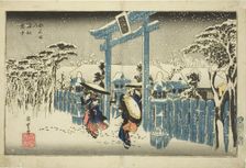 The Gion Shrine in Snow (Gionsha setchu), from the series "Famous Places in Kyoto...", c. 1834. Creator: Ando Hiroshige