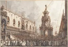 The "Giovedì Grasso" Festival before the Ducal Palace in Venice, 1765/1766. Creator: Canaletto