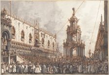 The "Giovedì Grasso" Festival before the Ducal Palace in Venice, 1765/1766. Creator: Canaletto