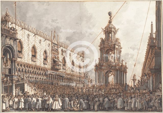 The "Giovedì Grasso" Festival before the Ducal Palace in Venice, 1765/1766. Creator: Canaletto.