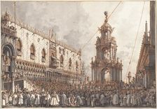 The "Giovedì Grasso" Festival before the Ducal Palace in Venice, 1765/1766. Creator: Canaletto