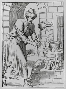 The gipsy who washed his hands in molten lead, 1560, (1878). Creator: Unknown