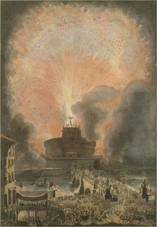 The Girandola at the Castel Sant'Angelo, late 18th-early 19th century. Creators: Francesco Piranesi, Louis Jean Desprez