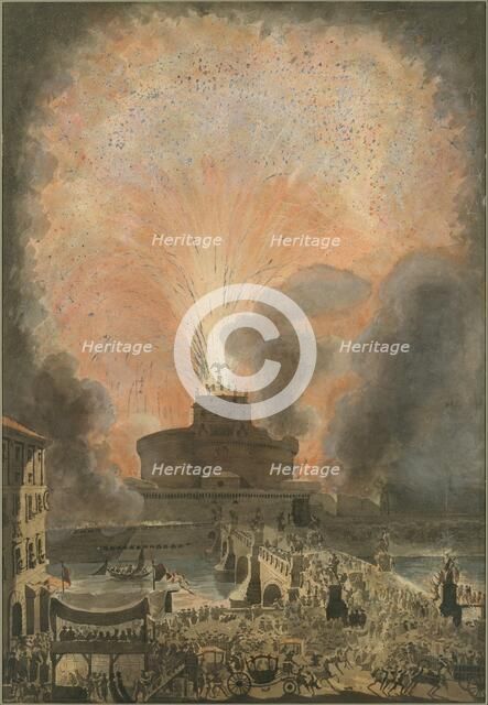 The Girandola at the Castel Sant'Angelo, late 18th-early 19th century. Creators: Francesco Piranesi, Louis Jean Desprez.