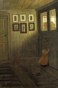 The Girl at the Door. Interior of the Artist's home, Älvängen, 1908. Creator: Ivar Arosenius