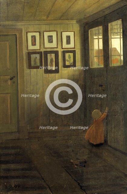 The Girl at the Door. Interior of the Artist's home, Älvängen, 1908. Creator: Ivar Arosenius.