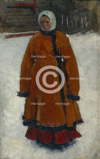 The Girl in the Red Fur Coat, 1903-1906. Artist: Ivanov, Sergei Vasilyevich (1864-1910)
