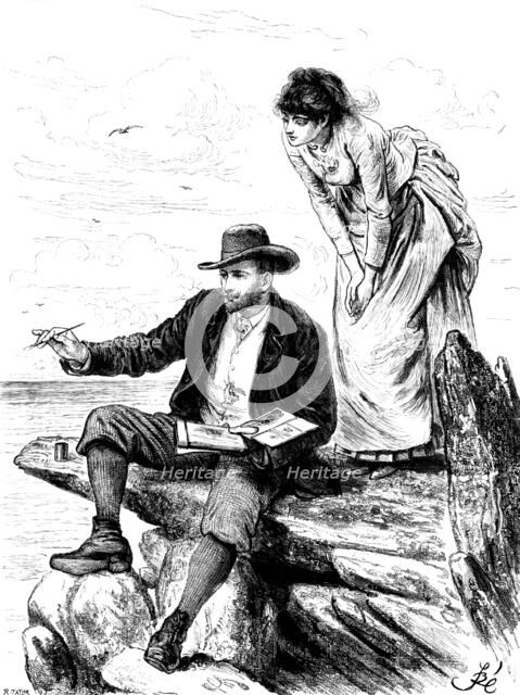 The girl looking over his shoulder, watching curiously...the growth of a picture, 1890. Creator: R. Taylor.